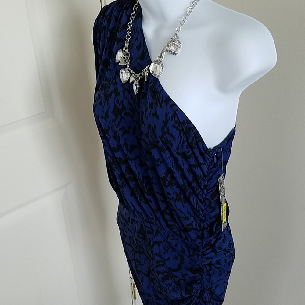 Gianni Bini Venus One Shoulder Lake Blue and Black Dress Size Small NWT